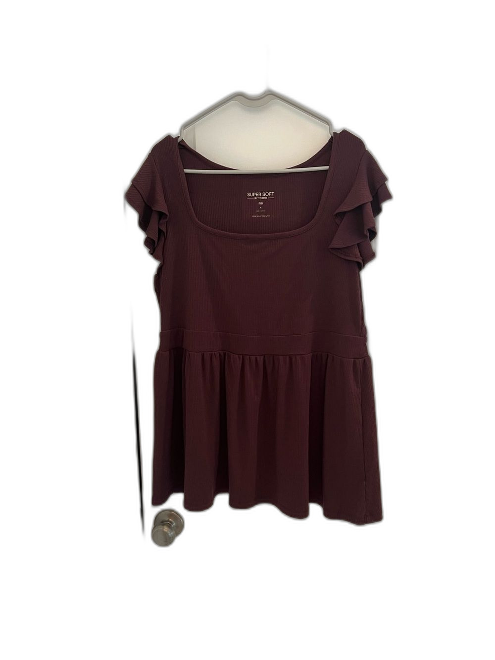 Torrid Super Soft Rib Square Neck Double Ruffle Babydoll Top - Picture 4 of 5